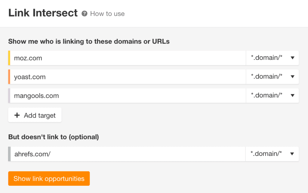 ahrefs link intersect tool