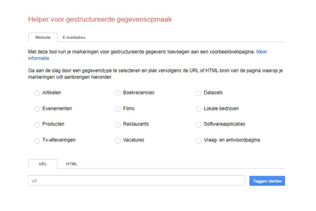 example of google's structured data markup helper interface