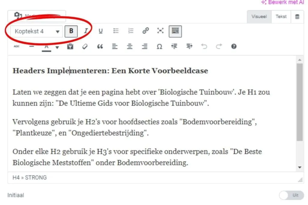 example of implementing headers in a content editor