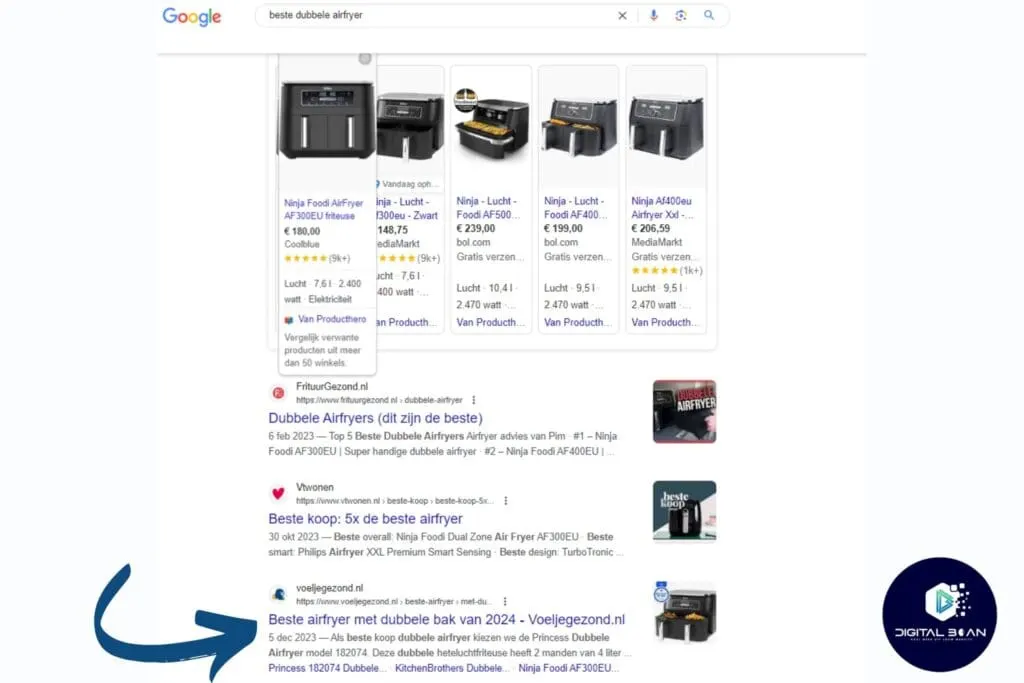 screenshot of our own experience with long-tail keywords