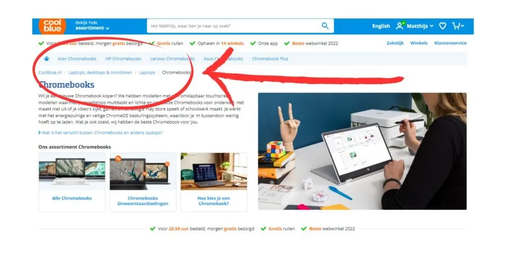 example of breadcrumbs on coolblue