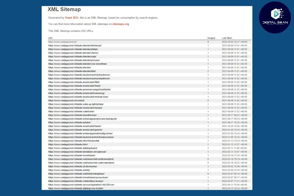 screenshot of an xml sitemap