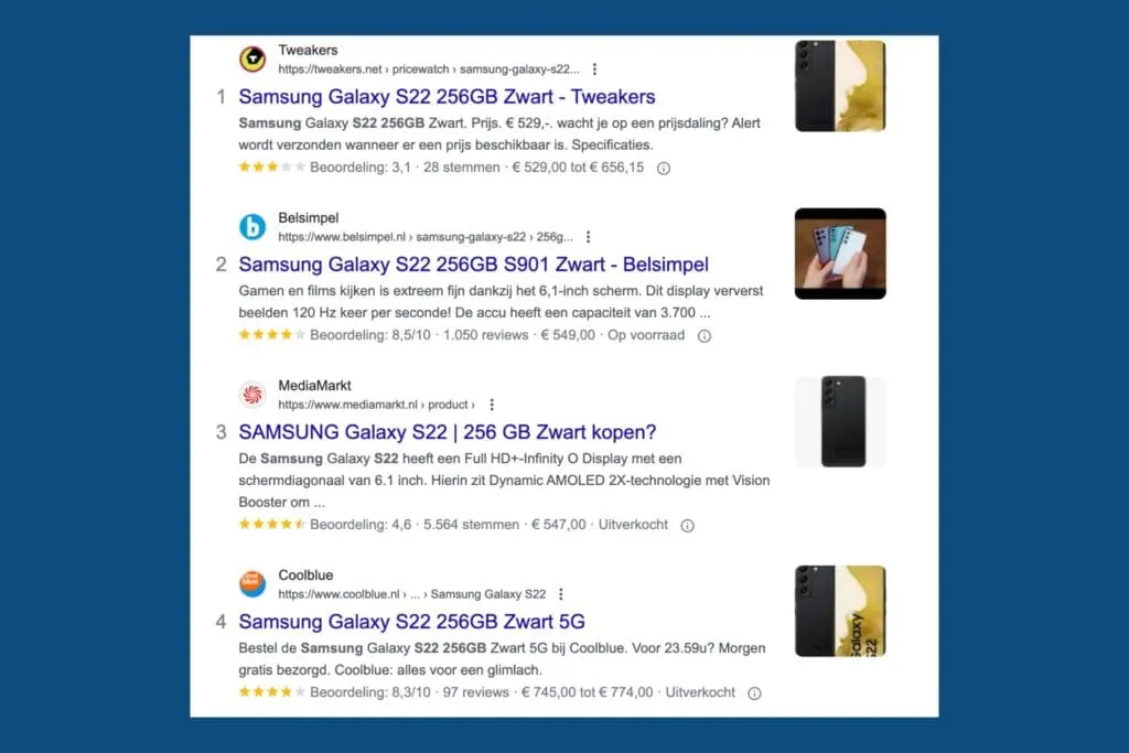 screenshot of serp titles for a product page
